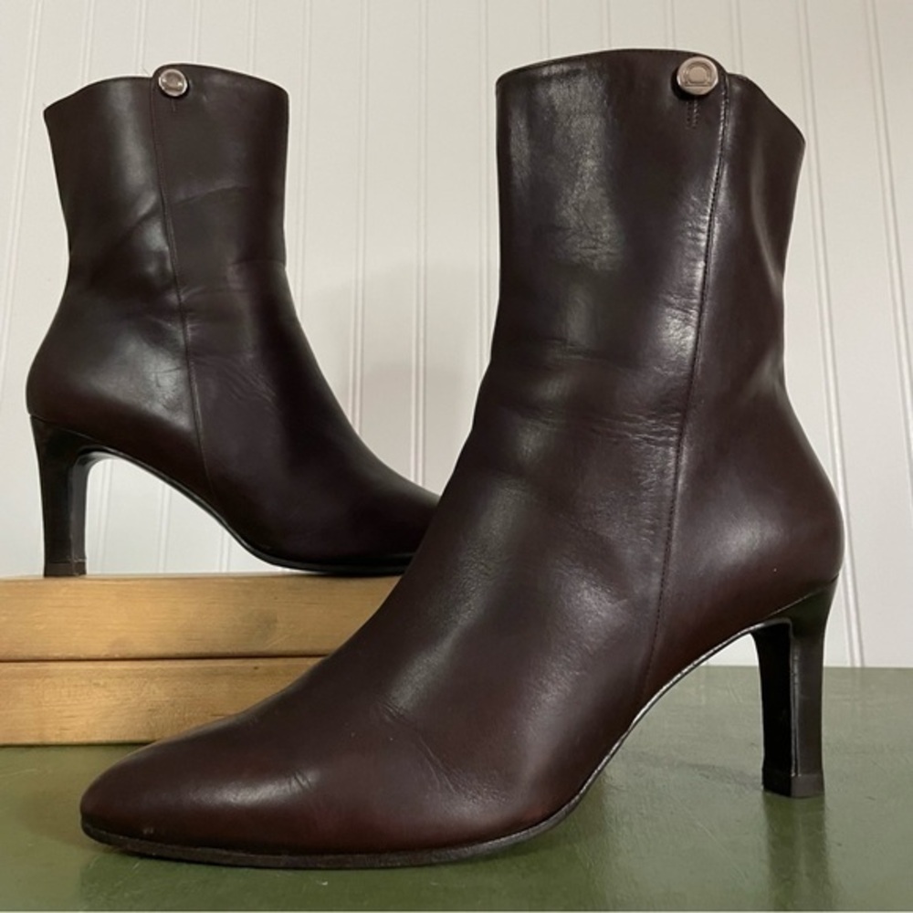 Salvatore Ferragamo Mid Calf Heeled Boots in Mahogany Brown Leather *Italy*